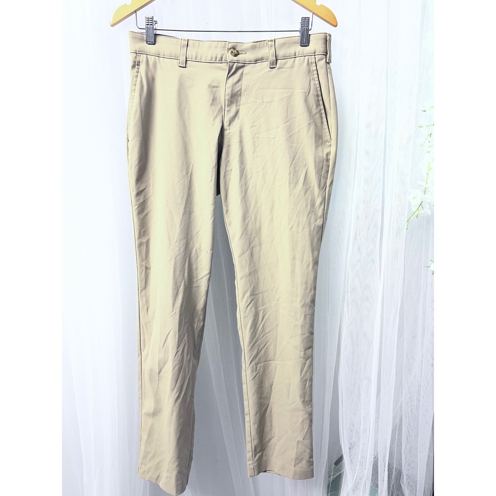 Ben Hogan Mens Khaki Tan Performance Flat Front Straight Leg Pants 30x32